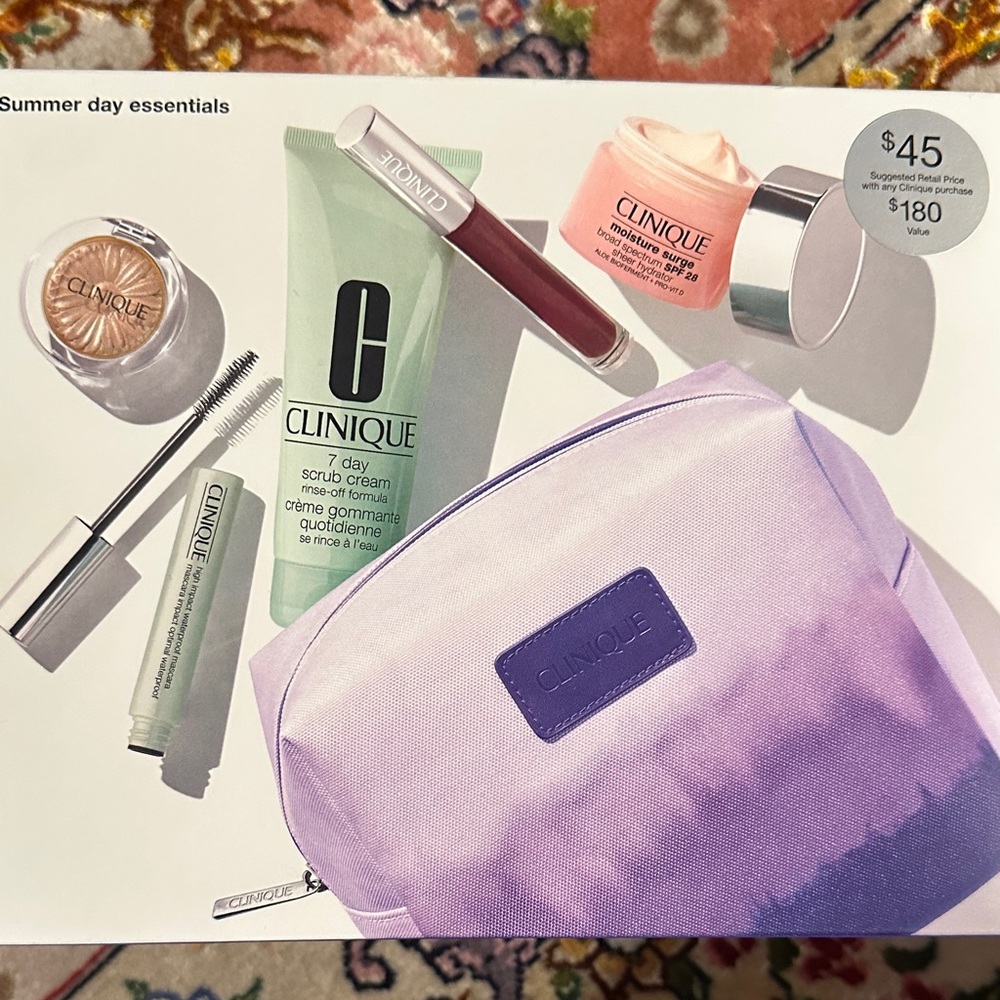 Clinique Lavender to Purple Makeup Pouch with Skincare for Summer day essentials